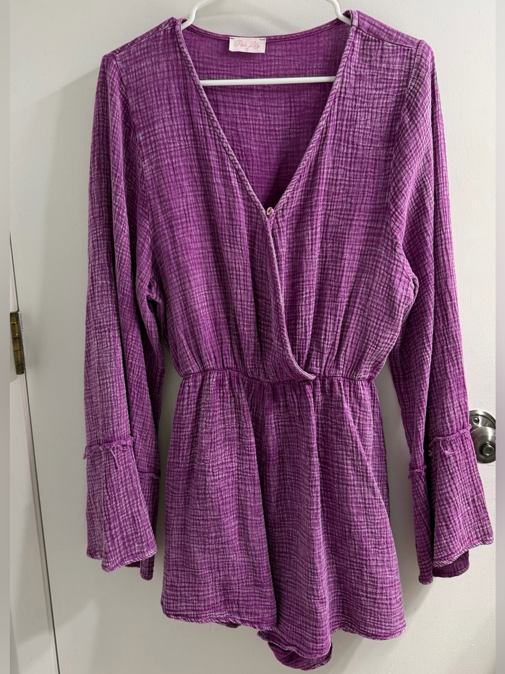 Pink Lily Magenta Textured V-Neck Romper